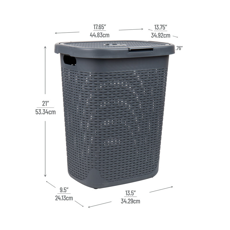 Gray Collapsible Wicker Design Upright Laundry Hamper with Lid
