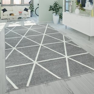 Paco Home Designer Rug Modern with Contour Cut Chequered in Silver Black  Red, Size:2' x 3'7