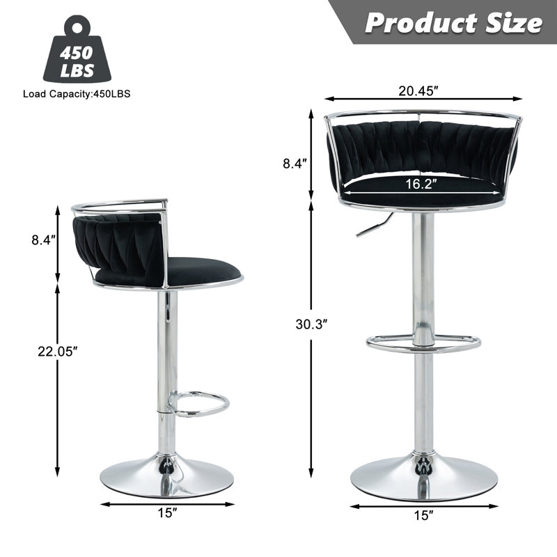 Tabouret de bar Christal, Noir, Argent