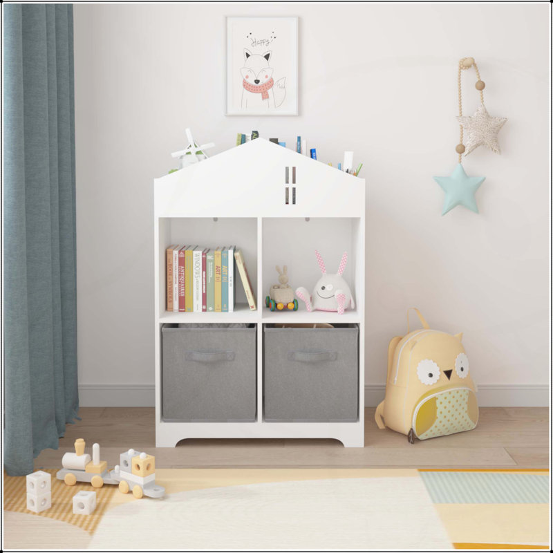 Versatile Kids' Bookcase with Storage and Collapsible Drawers for Playroom