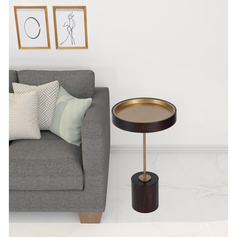 Table de bout ronde 22 "en bois massif noir et or rose