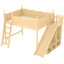 Lit mezzanine double naturel avec glissade amovible, échelles et rangement, structure en bois massif avec tablettes de rangement, garde-robe coulissante amovible, fabriqué en pin de haute qualité-130914832