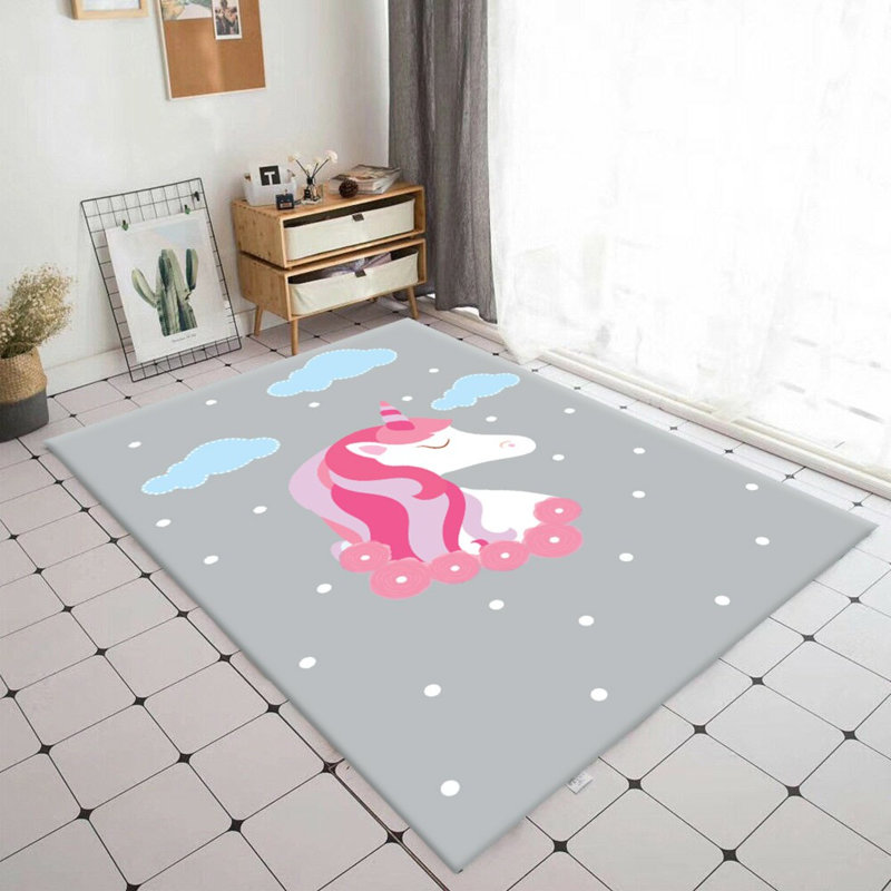 Tapis gris / rose en polyester tissé à la machine Restrepo, Rectangle 2 pi 7 po x 4 pi 11 po