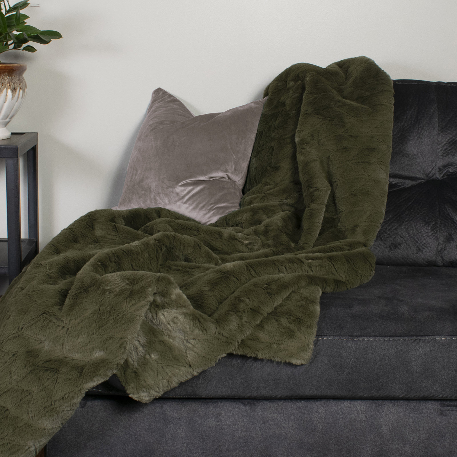 Dan High-pile Faux Fur Accent Throw Blanket, Angora Moss