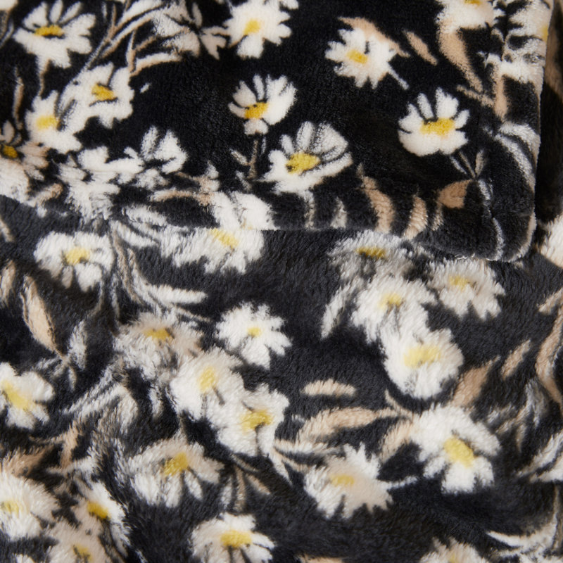 Black Floral Fleece Plush Throw Blanket 50" x 70"