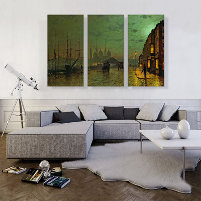 " Prince's Dock Hull 1882 " by John Atkinson Grimshaw 3 - Pieces Painting Print