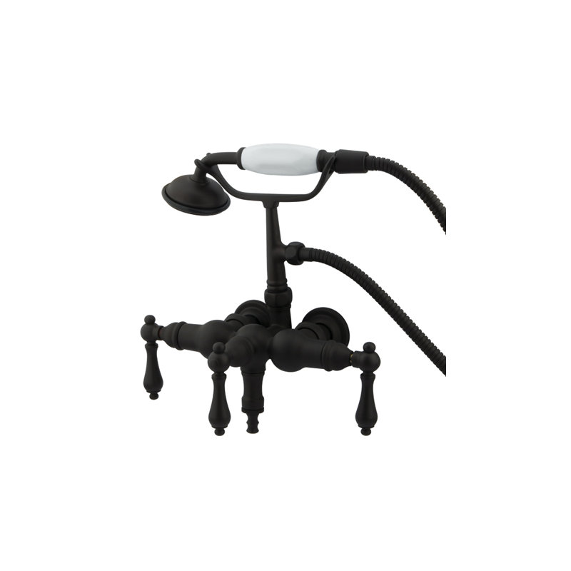 Vintage Triple Handle Wall Mounted Clawfoot Tub Faucet with Handshower, Oil Rubbed Bronze