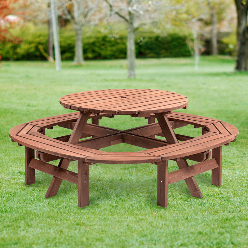 Table de pique-nique d'extérieur ronde en bois pour 10 à 12 personnes