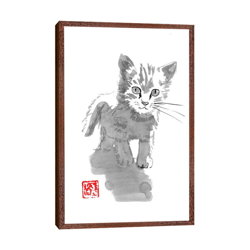 Little Cat 1 Piece Painting on Canvas, 152.5 cm H x 101.5 cm W, Classic Brown Wood Framed
