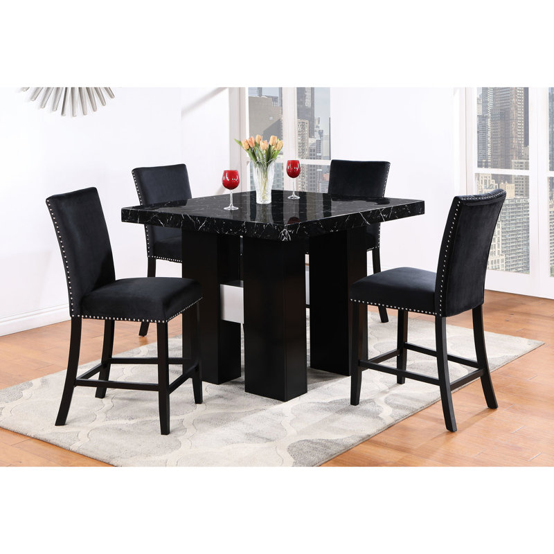 2 tabourets de bar noirs recouverts de tissu de velours, hauteur en bois d'hévéa de 42 po, largeur de 25 po, profondeur de 20 po transitionnelle, velours 100% noir 2, finition H, l et P