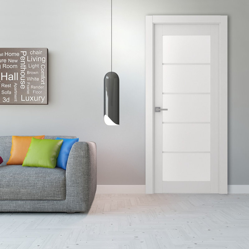 Polar White 28x80 Solid Pine Frosted Glass Door