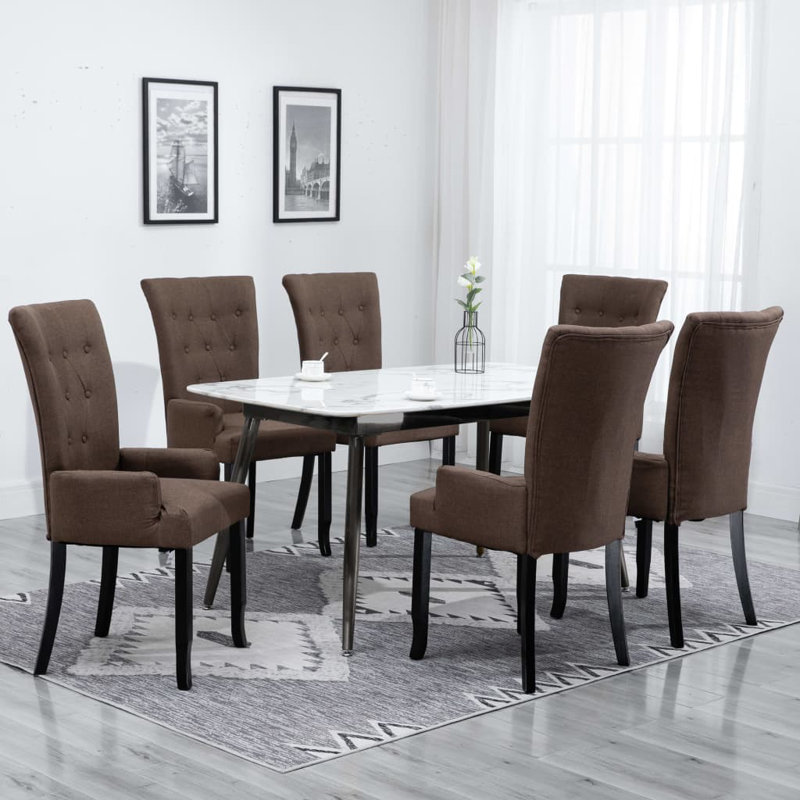 Beverle Dining Chair with Armrests Fabric, 6, Light Gray