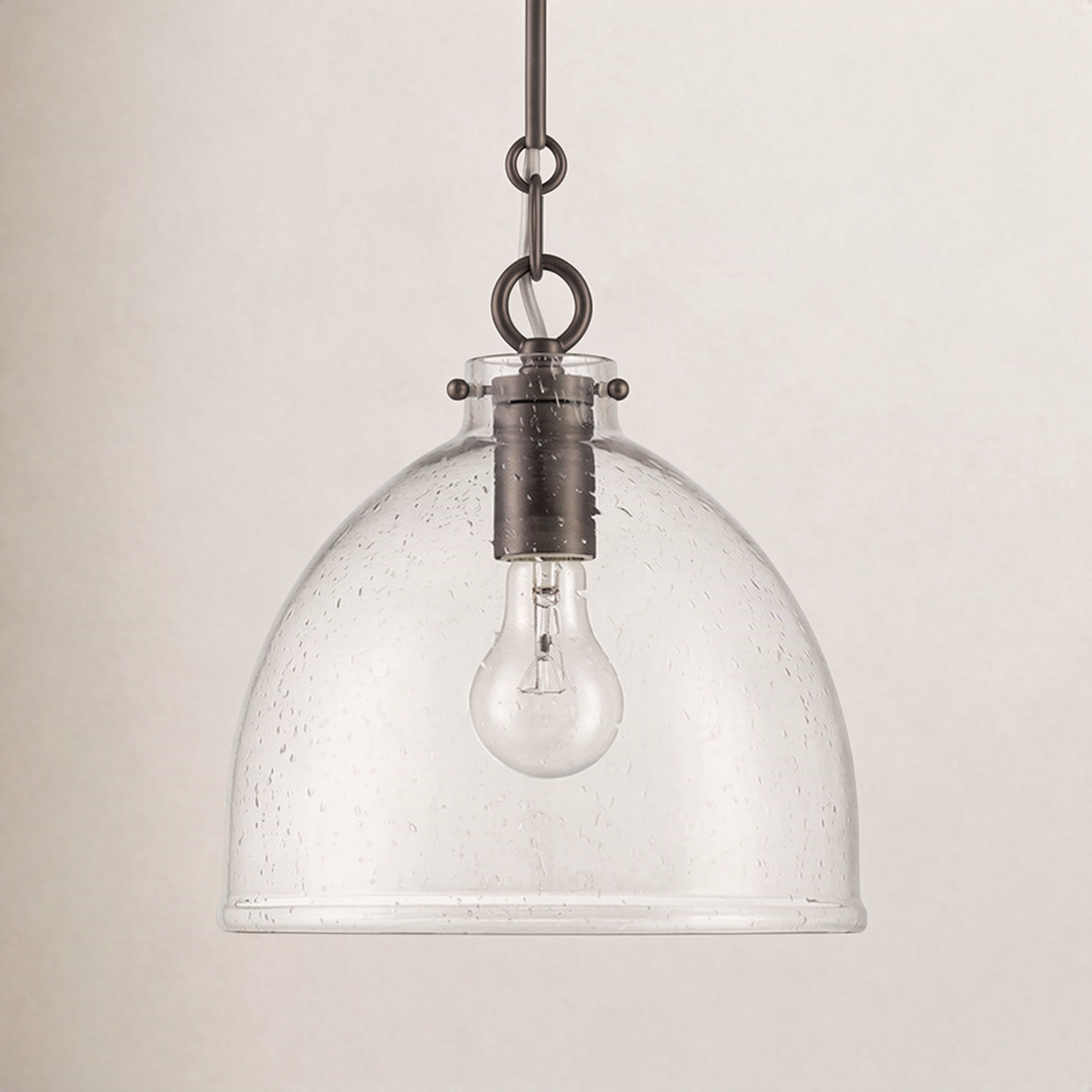 Dimmable Seeded Glass Single Light Pendant, Bronze