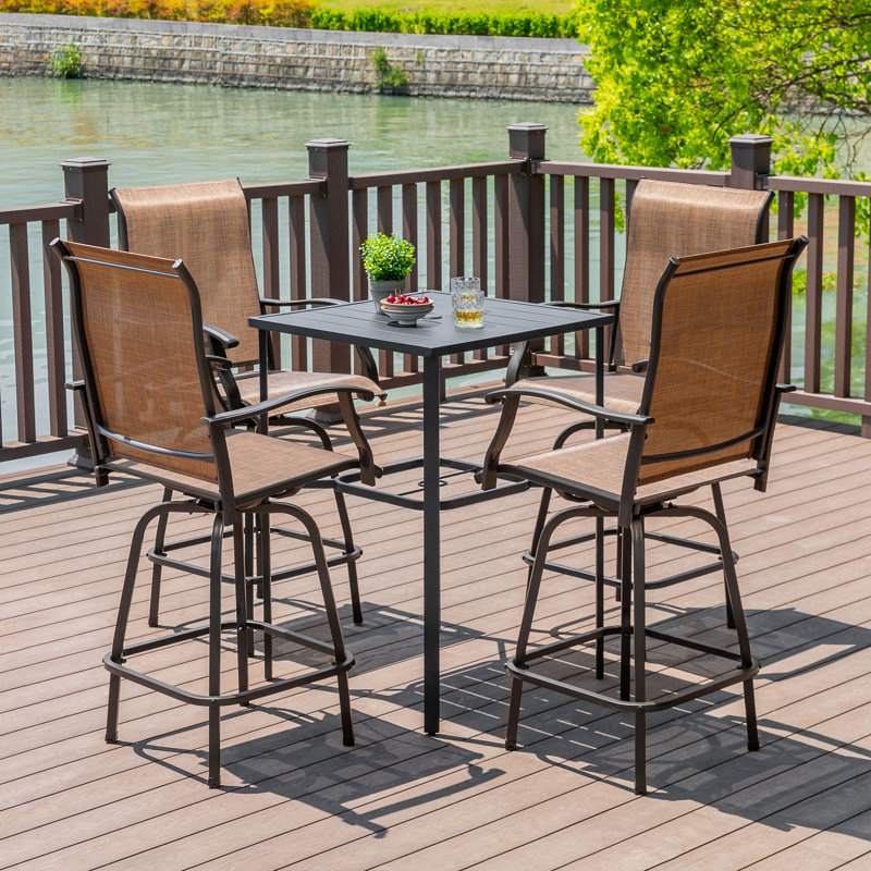 Ensemble de bar d'extérieur, tabourets pivotants et trou pour parasol 5 pièces PVC-coated polyester