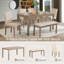 Ensemble de table de salle à manger 6 pièces, ensemble de table de salle à manger en bois pour 6 personnes, ensemble de table de salle à manger avec 4 chaises rembourrées et un banc pour la cuisine, la salle à manger
