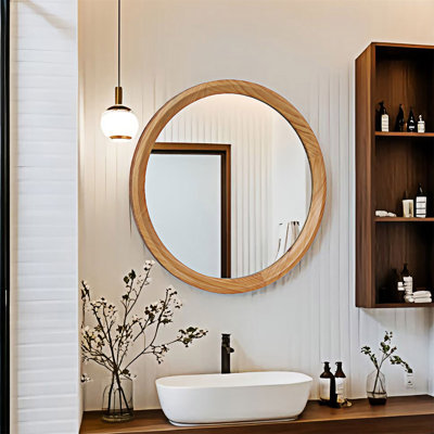 Miroir mural rond en bois