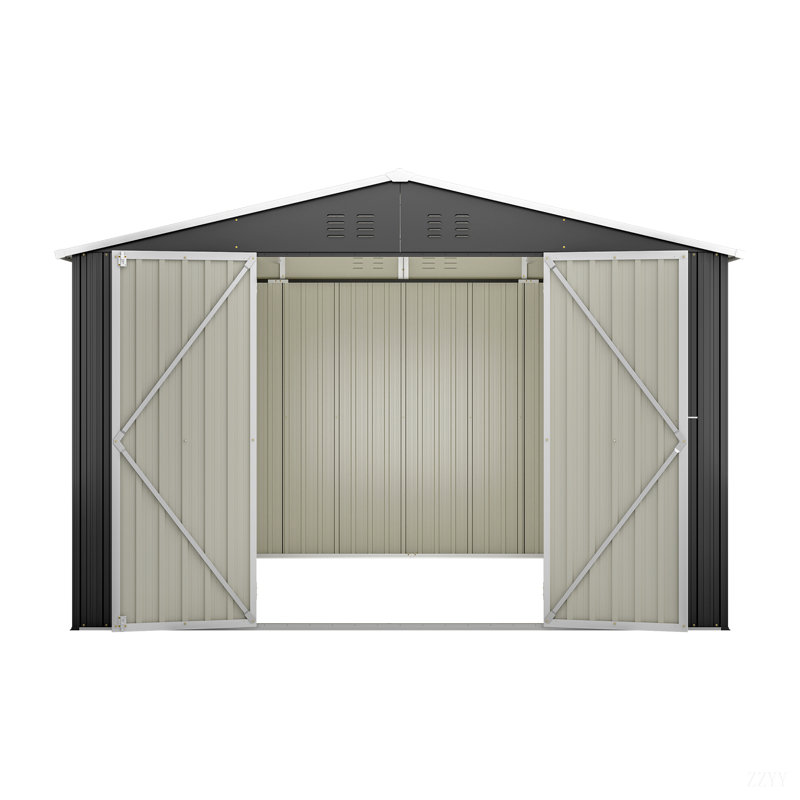 Remise de rangement extérieure en métal, grande remise à outils de jardin avec portes doubles verrouillables, bâtiment de cour imperméable, patio