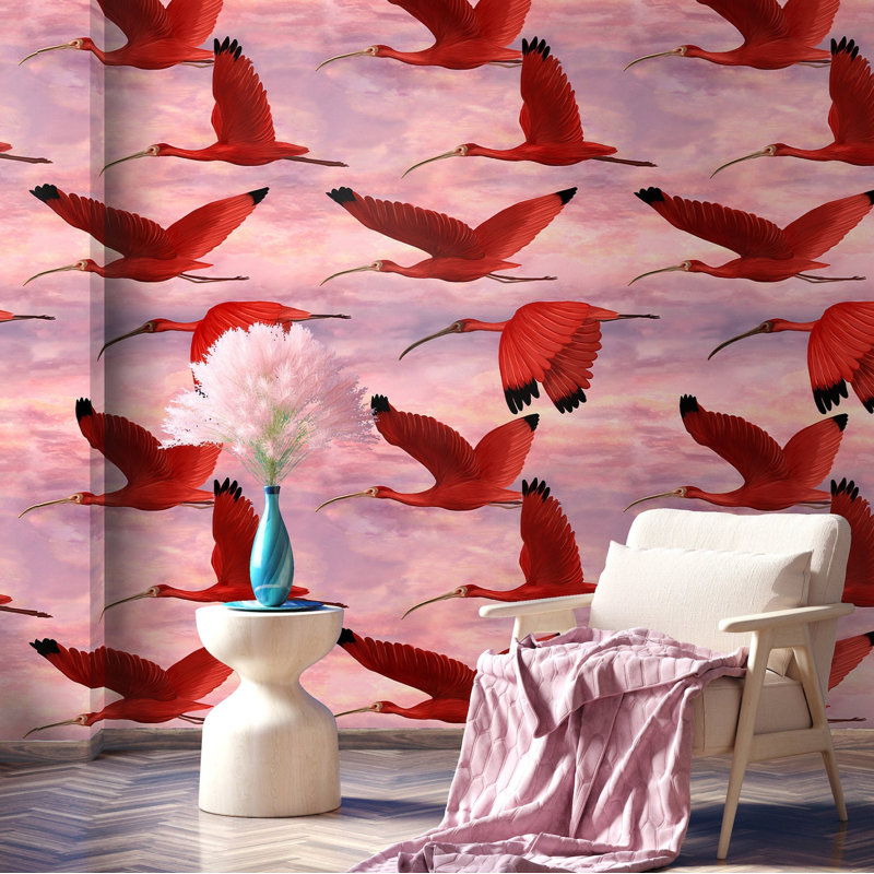Tropical Pink Birds At Sunset Wallpaper