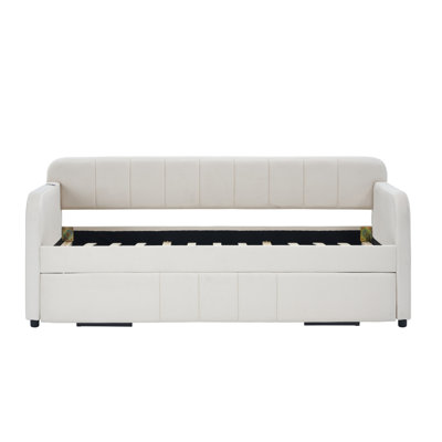 Velvet Upholstered Storage Daybed with Trundle,Side Pocket by Latitude Run
