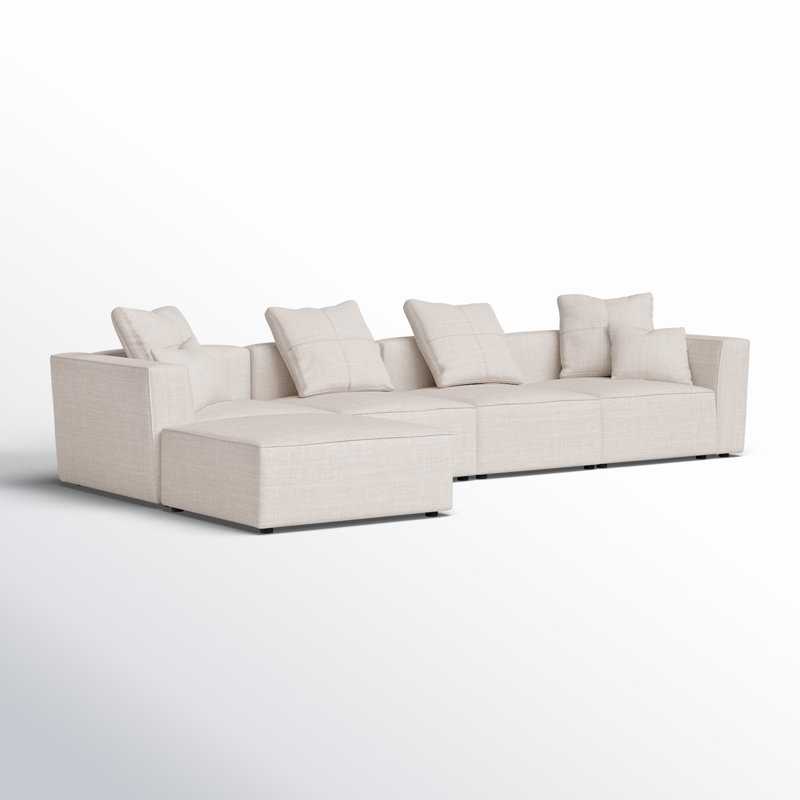 Canapé modulaire réversible de 152 po de largeur et méridienne Del, Bella en velours performance blanc