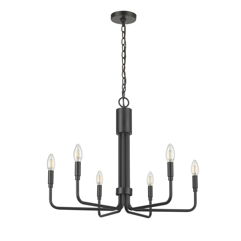 Matte Black Steel 6-Light Candle Style Chandelier