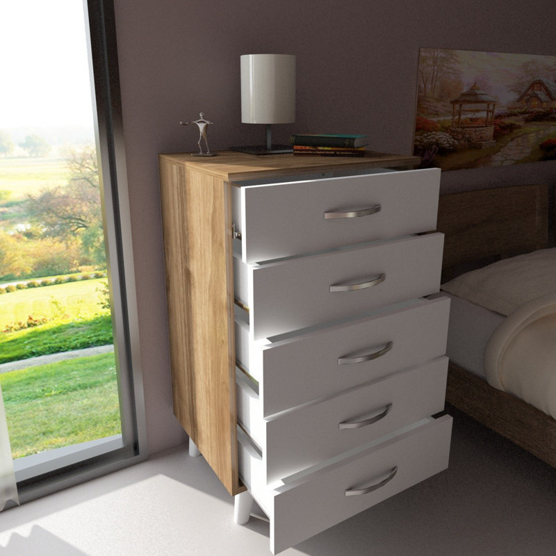 Carreon 50cm W Manufactured Wood Bedside Table, Walnut