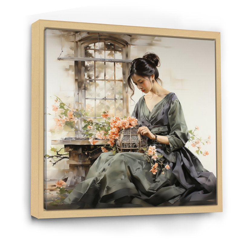 Asian Woman Beauty IV - Imprimé, 30" H x 30" W, Cadre naturel flottant