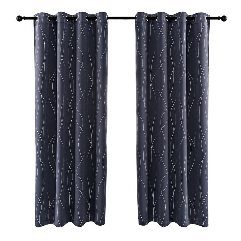 Paire de rideaux occultant et isolant en microfibre à pois, Bleu marine, L 52 po x L 95 po