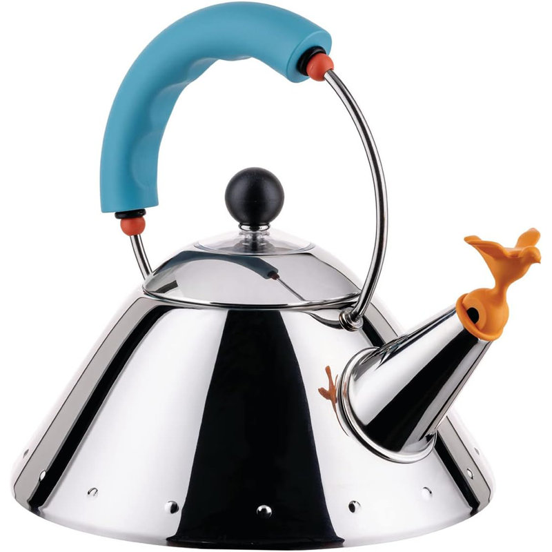 Alessi 9093/1Y Kettle with Magnetic Bottom Made of 18/10 Stainless Steel, Yellow, Blue/Stainless Steel/Yellow