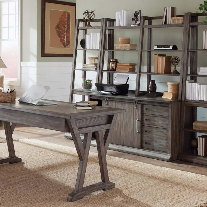 Ensemble de bureau d'écriture en bois massif avec unité de rangement