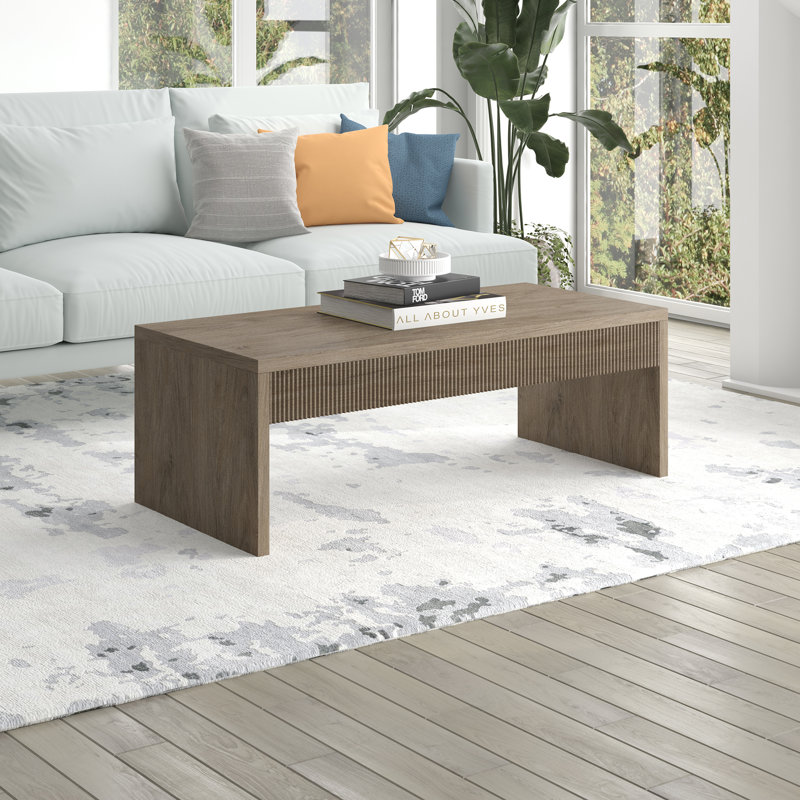 Table basse rectangulaire à cannelures larges en chêne gris 48 po Lawrence, Chêne gris ancien