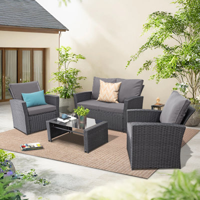 4 Piece Rattan Sofa Seating Group with Cushions by Winston Porter