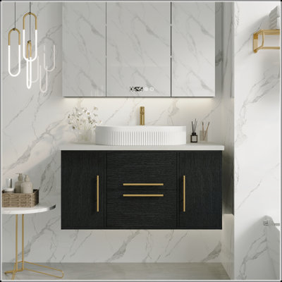 Meuble-lavabo flottant moderne de 39,4 po avec lavabo en céramique, peu encombrant et élégant pour les salles de bain compactes