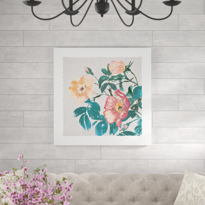 Watercolor florals on mat Gray-impression sur toile, H 36 po x l 36 po