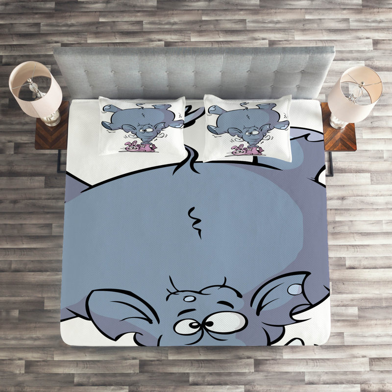 Elephant Polyester Coverlet, King Bedspread + 2 Shams
