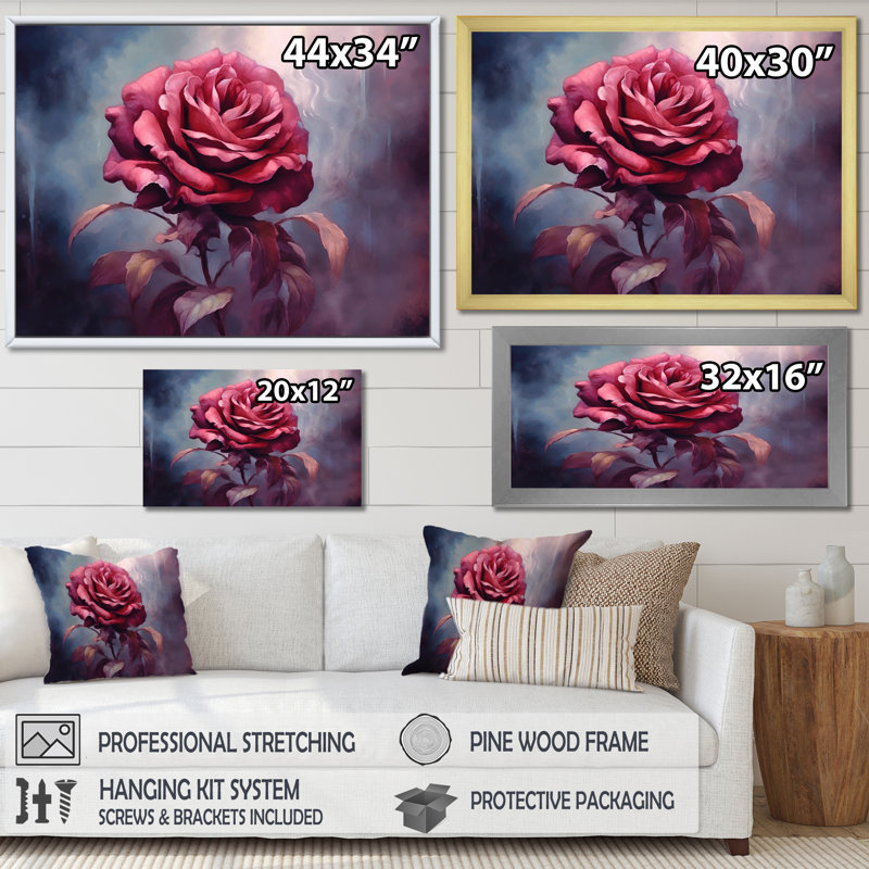 Timeless Vintage Rose - impressions sur toile rose, H 16 po x l 32 po x P 1 po, Cadre flottant noir