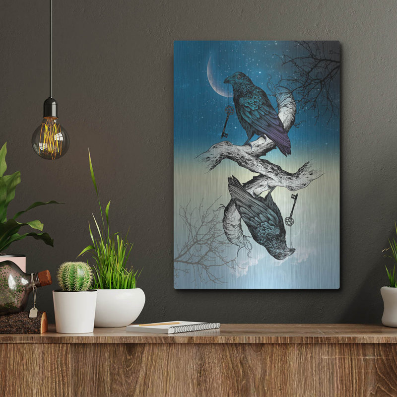 «Raven Night and Day» par Rachel Caldwell, art mural en métal, H 16 po x l 12 po