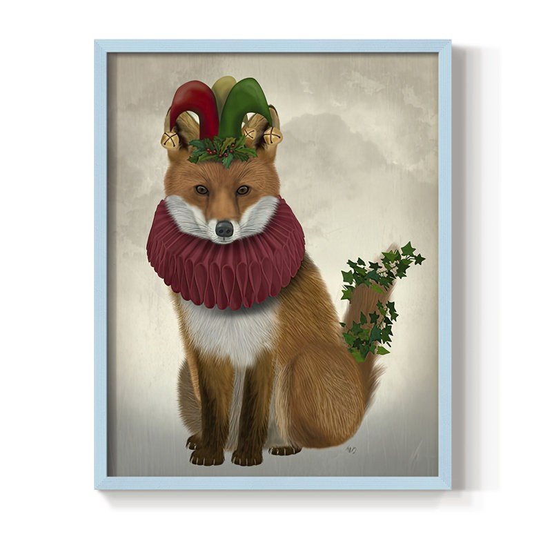 «Christmas Holly and Ivy Fox», reproduction encadrée - bois massif, H 21 po x l 17 po, Bleu