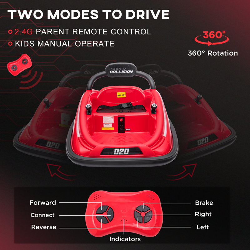 Red 12V Kids Electric Bumper Car with LED Lights
