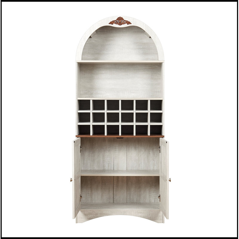 Armoire arquée en bois avec support à vin amovible et tablettes réglables, Blanchies