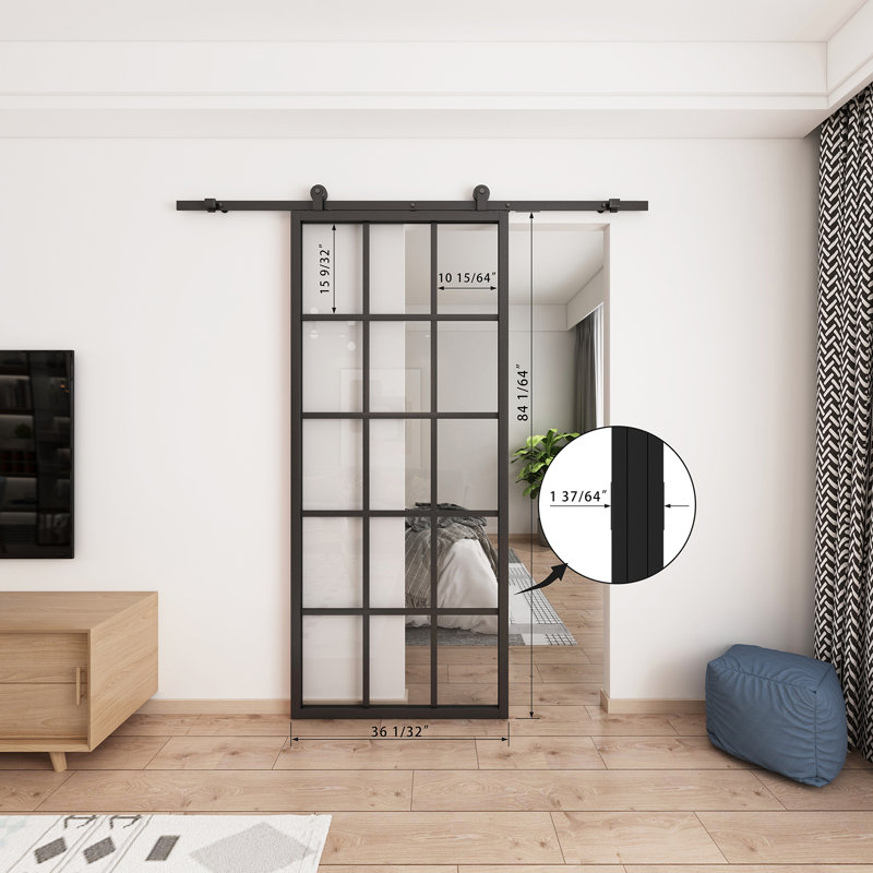 Portes de grange coulissantes en verre sans quincaillerie d'installation, 36 po x 84 po, Transparent