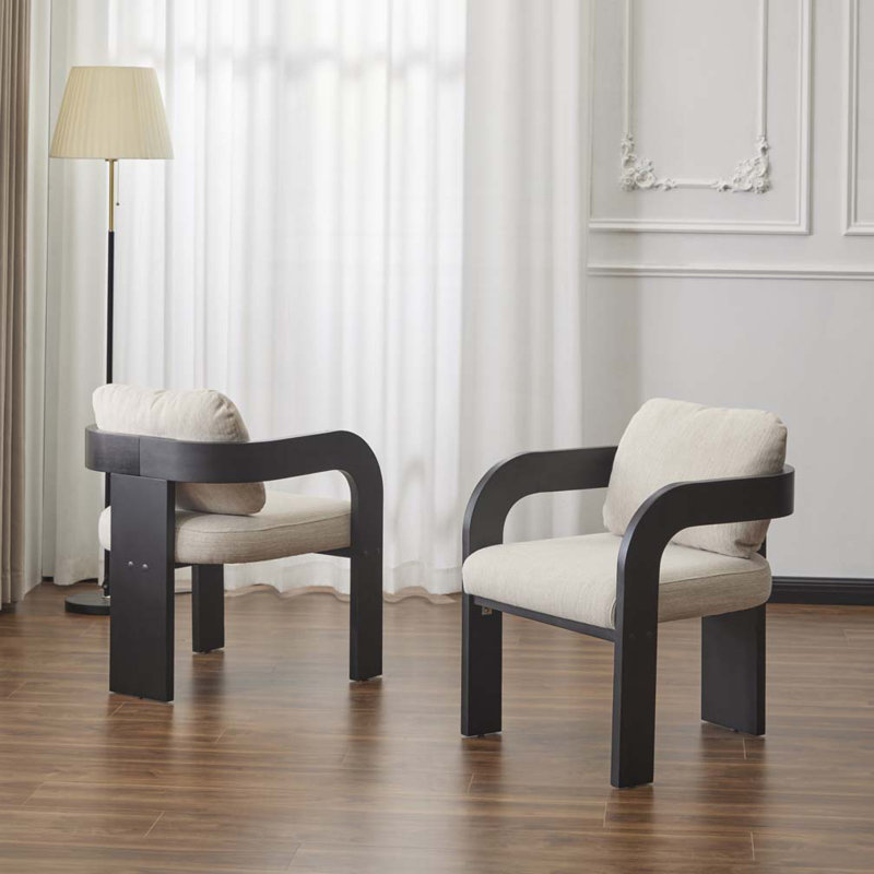 Chaise rembourrée avec pieds en bois, Noir, Blanc