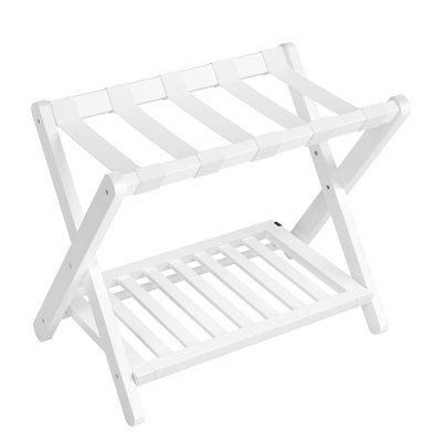 Solid Wood Luggage Rack, No Assembly Required, with Storage Shelf