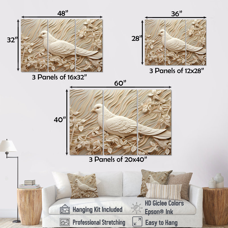 Ensemble de décorations murales Dove Ivory Innocence I - Dove, H 32 po x l 48 po x P 1 po