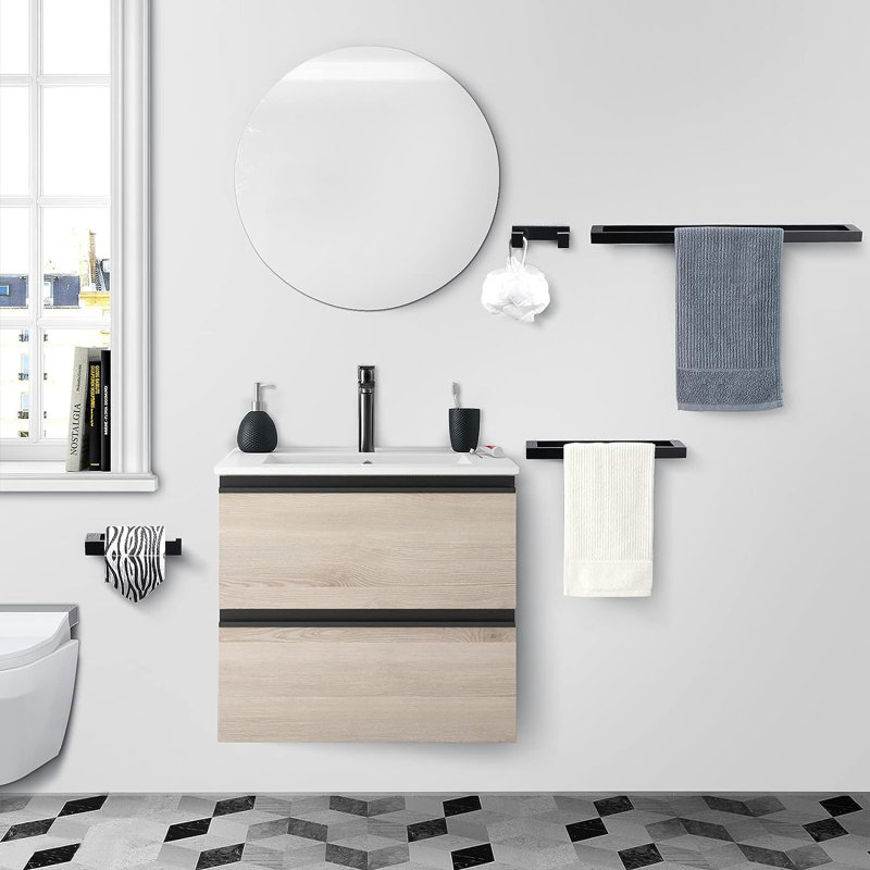 Ensemble de porte-serviettes noir mat - 4 pièces d'accessoires de quincaillerie de salle de bain avec porte-serviettes mural en acier inoxydable 304