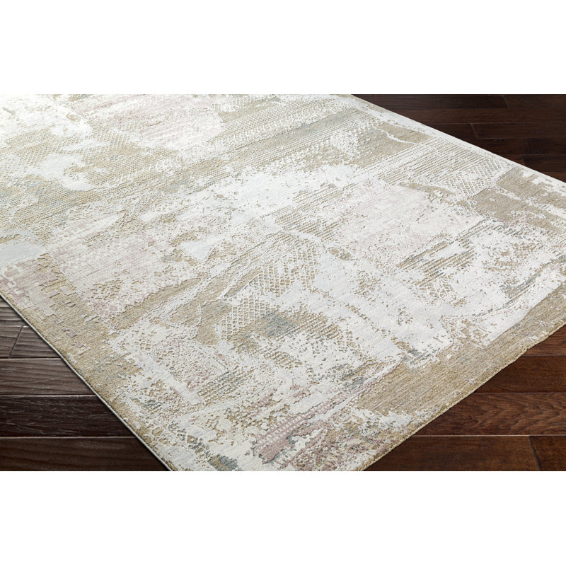 Tapis rose / beige / gris en polypropylène tissé à la machine à motif abstrait Avia, Rectangle 7 pi 10 po x 10 pi 3 po