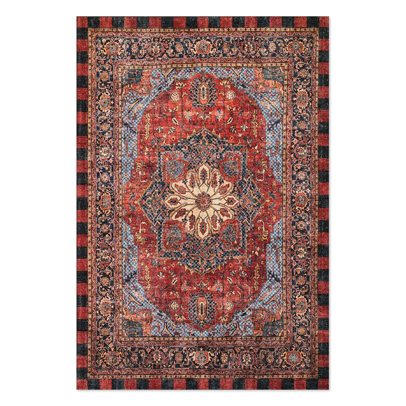 Heriz Checked Red Washable Rug, Rectangle 3' x 5'