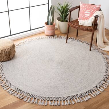 4 Foot Round Braided Design Natural Jute and Polyester Blend Indoor Area Rug  [FLF-CI-19-3694-4-GG] 