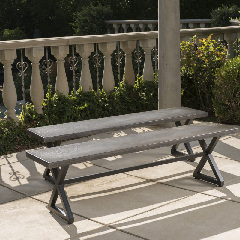 Bancs d'extérieur en aluminium avec structure en acier, ensemble de 2 pièces