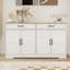 Grand buffet blanc de 54,37 po. 2 tiroirs, 4 portes pour la salle à manger et le salon. Buffet blanc avec finition grain de bois, portes de tiroir de 54,37 po. Multifonctionnel. Fabrication stable et sécuritaire